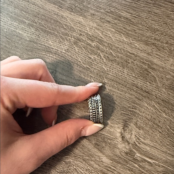 Silver Stretch Band Ring - Modern Ribbed Design - Picture 2 of 2